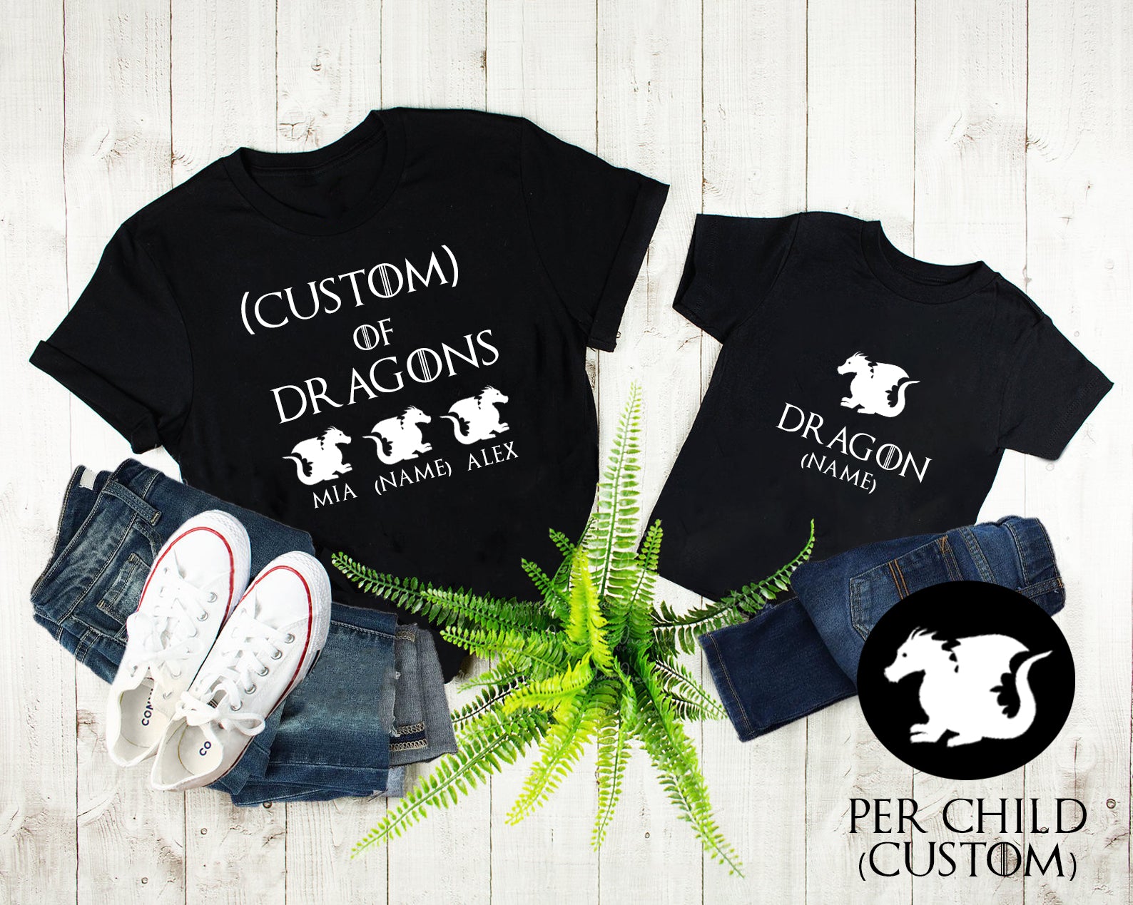 Personalized *Name* of Dragons Shirt With Children's Names Customized Fathers/Mothers Day Shirt Custom Gift