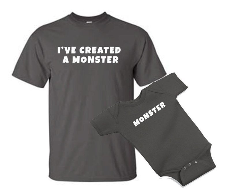 Created a monster - dad and son/daughter matching set - father's day - daddy dad and son gift set new dad shirt funny son dad shirt daughter