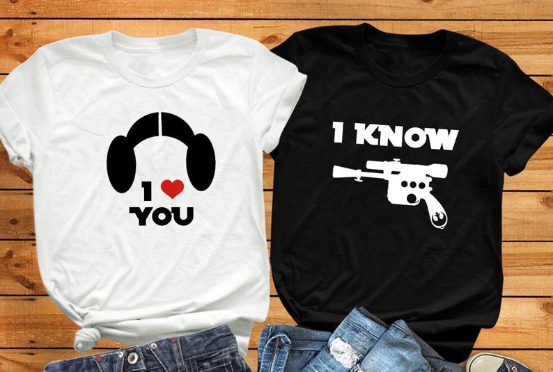 I love you, I know Jedi Princess Rebel Scum Star Wars Disney Couple Matching Shirts Princess Leia and Han Solo Disney shirts for couples