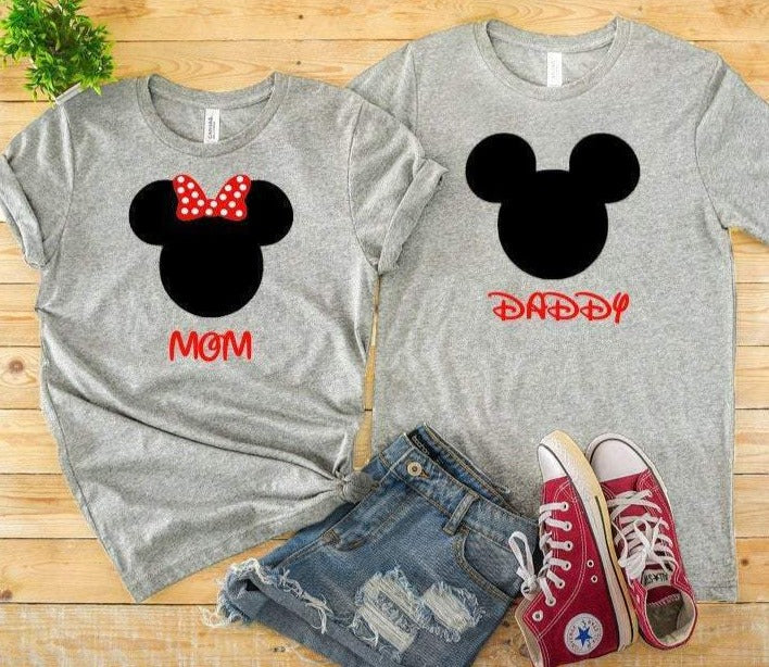 DISNEY Mickey & Minnie CUSTOM Face Disneyland Disneyworld family trip vacation matching shirts with custom names personalized